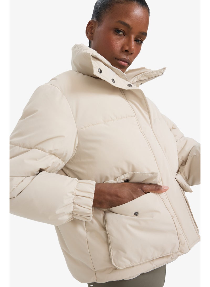 DeFacto Beige Woman Oversize Fit Puffer Jacket Casual - Image 4