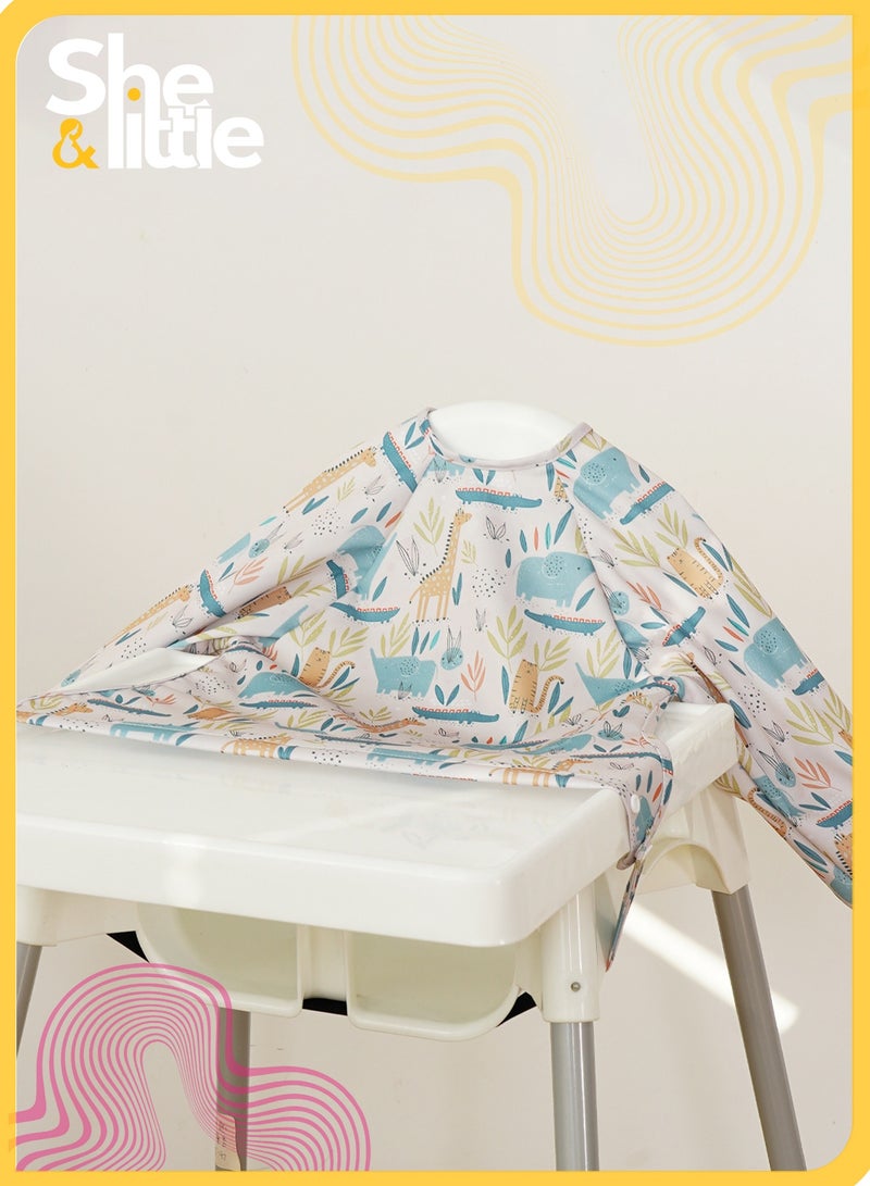She&Little Long Sleeve Baby Bib Waterproof Adjustable Feeding Smock Bib Mess-Proof Baby Apron with Highchair and Table Attachment for 6–24 Months (Animal Paradise) - Image 1