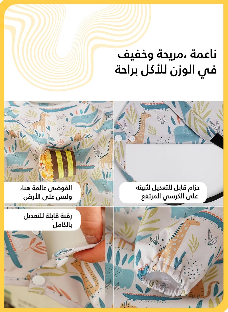 She&Little Long Sleeve Baby Bib Waterproof Adjustable Feeding Smock Bib Mess-Proof Baby Apron with Highchair and Table Attachment for 6–24 Months (Animal Paradise) - Image 4