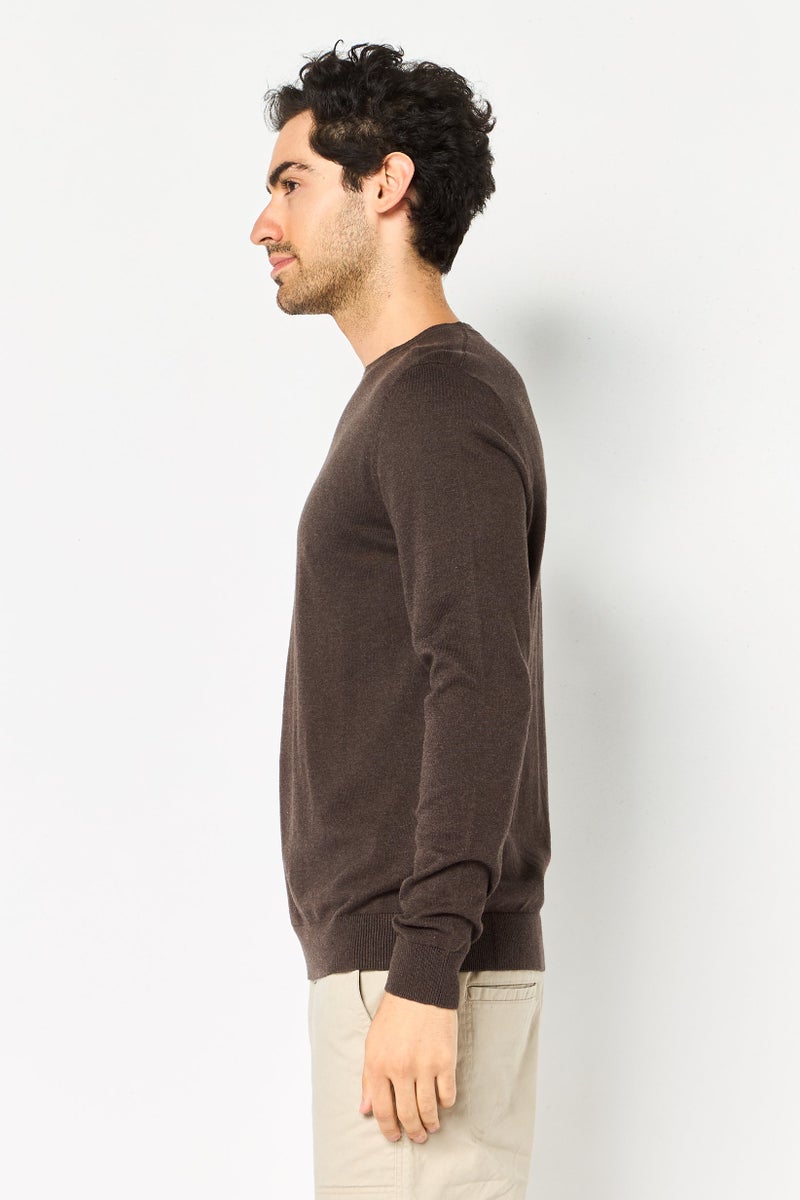 Selected Homme Men Crew Neck Long Sleeve Knitted Sweater, Dark Brown - Image 3