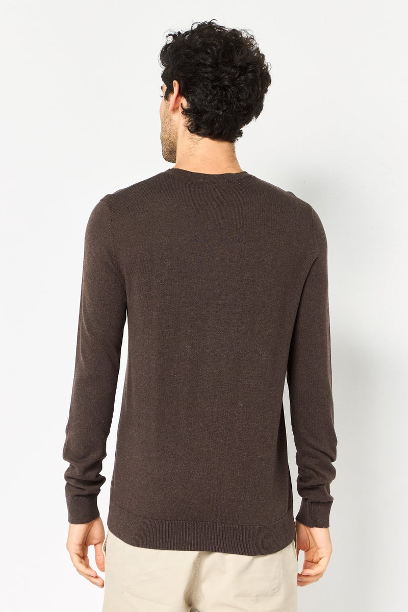 Selected Homme Men Crew Neck Long Sleeve Knitted Sweater, Dark Brown - Image 2