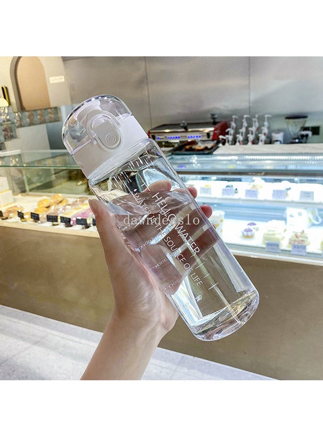 780ml Large Capacity Water Bottle, Portable Plastic Water Bottle, Sports Water Bottle, With a Pop-Up Lid and Time Mark Reminder Cream Cup, Used for Outdoor Sports and Fitness-White