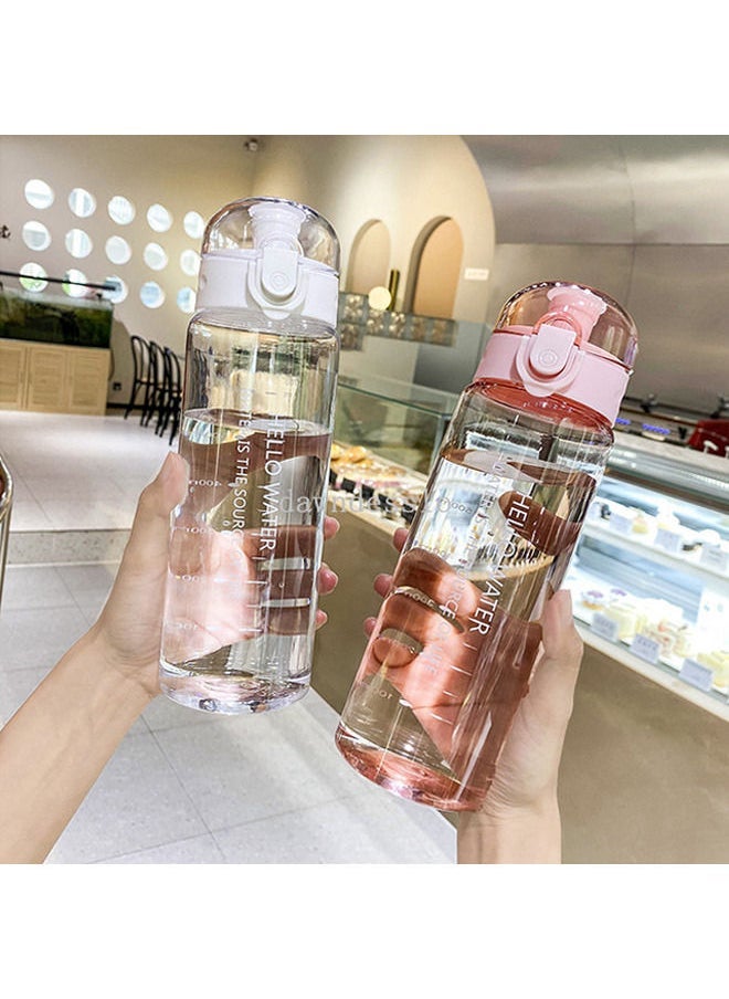 780ml Large Capacity Water Bottle, Portable Plastic Water Bottle, Sports Water Bottle, With a Pop-Up Lid and Time Mark Reminder Cream Cup, Used for Outdoor Sports and Fitness-White