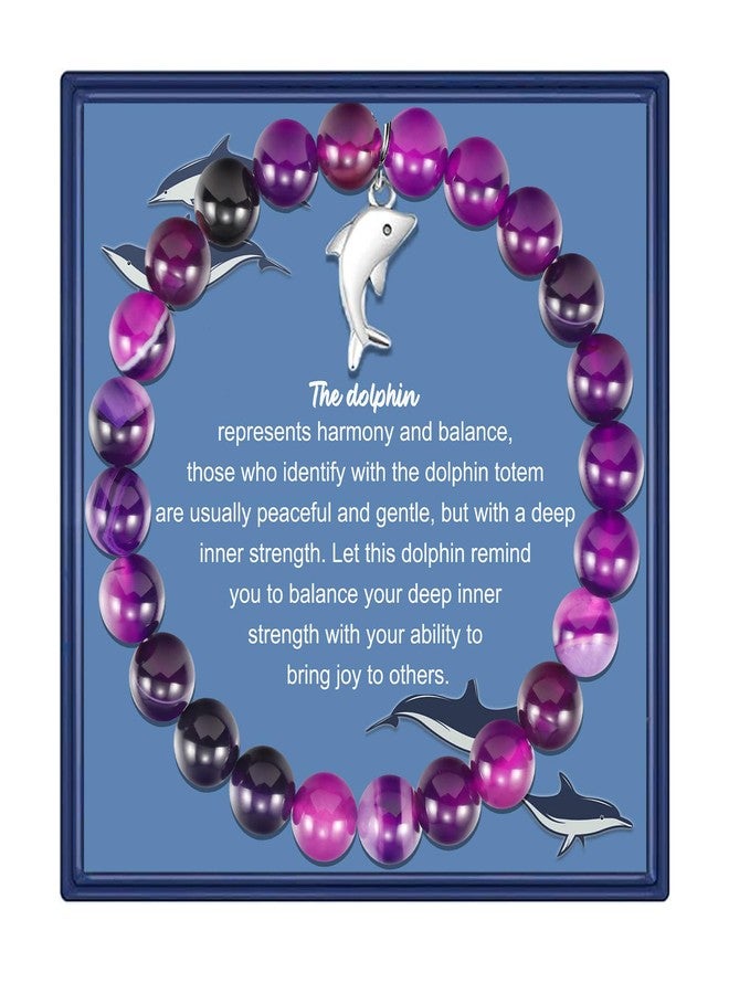 PARTNER Dolphin Lover Spirit Animal Bracelet Charm Cute Jewelry Inspiration Gift for Friend (Amethyst Beads Dolphin Bracelet) - Image 1