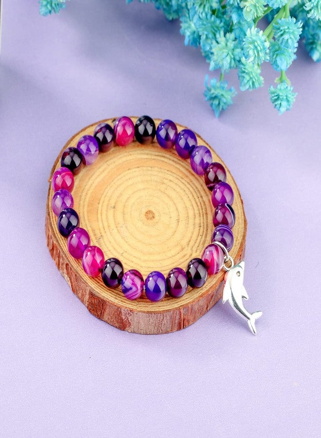 PARTNER Dolphin Lover Spirit Animal Bracelet Charm Cute Jewelry Inspiration Gift for Friend (Amethyst Beads Dolphin Bracelet) - Image 3