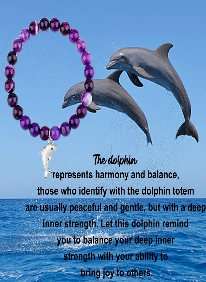 PARTNER Dolphin Lover Spirit Animal Bracelet Charm Cute Jewelry Inspiration Gift for Friend (Amethyst Beads Dolphin Bracelet) - Image 5