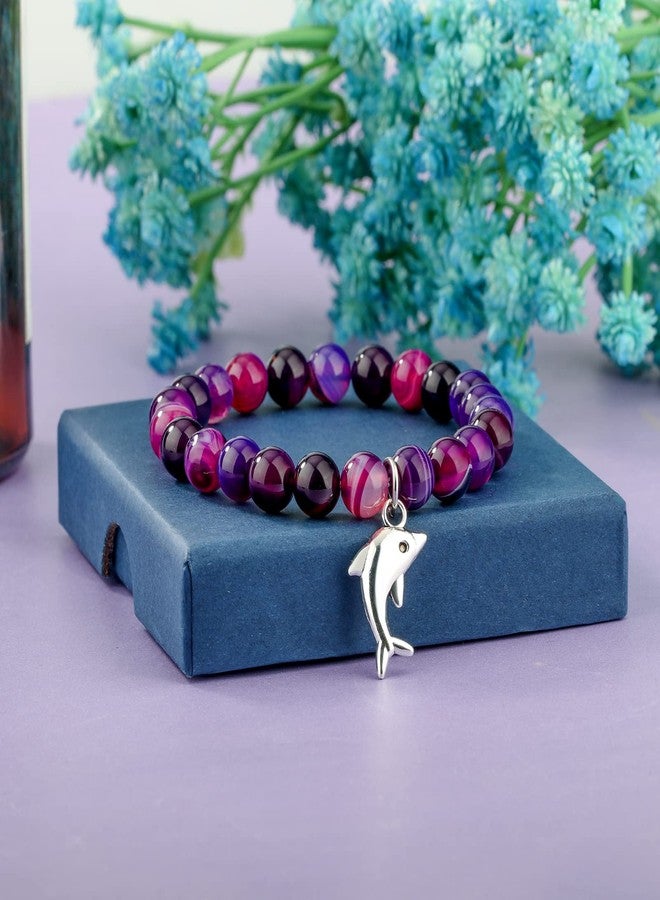 PARTNER Dolphin Lover Spirit Animal Bracelet Charm Cute Jewelry Inspiration Gift for Friend (Amethyst Beads Dolphin Bracelet) - Image 2