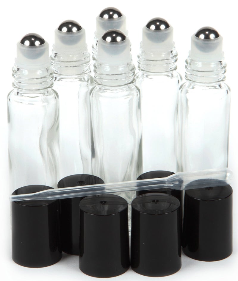 Vivaplex 6, Clear, 10 ml Glass Roll-on Bottles with Stainless Steel Roller Balls - .5 ml Dropper included - Image 2