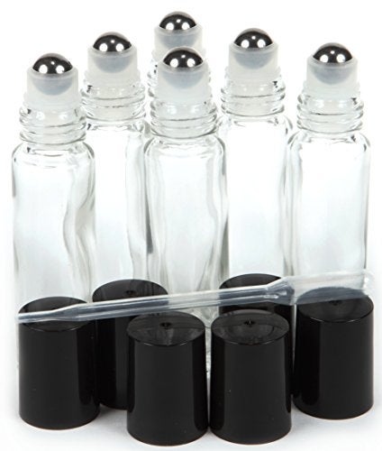 Vivaplex 6, Clear, 10 ml Glass Roll-on Bottles with Stainless Steel Roller Balls - .5 ml Dropper included - Image 1