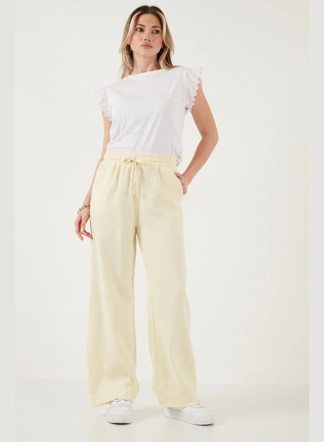 ليلا بنطلون نسائي واسع الساق بخصر عالٍ وقصة مريحة من قطن ليلا