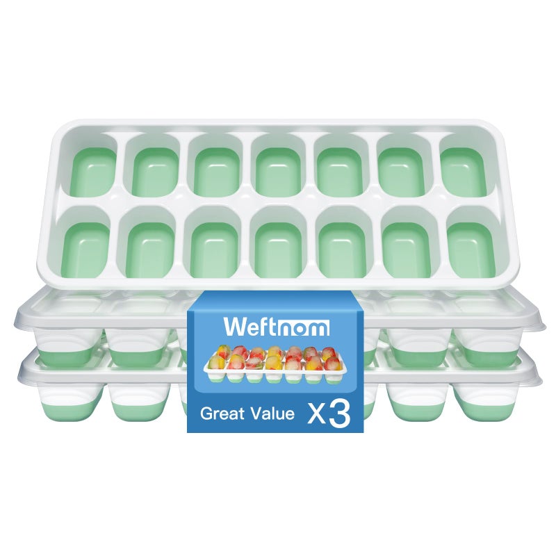 Weftnom Ice Cube Tray with Lid, 3 Pack Silicone Easy-Release Ice Trays for Freezer, Stackable Ice Cube Molds for Drinks, Cocktails, Whiskey, Coffee - BPA-Free and Odor-Free,Ice Cube Trays for Freezer - Image 1