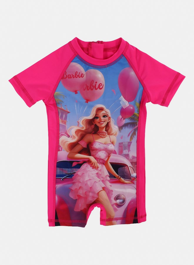 I.Wear I.Wear Girls Overall Swimsuit – Fuchsia with Barbie Print - Image 1