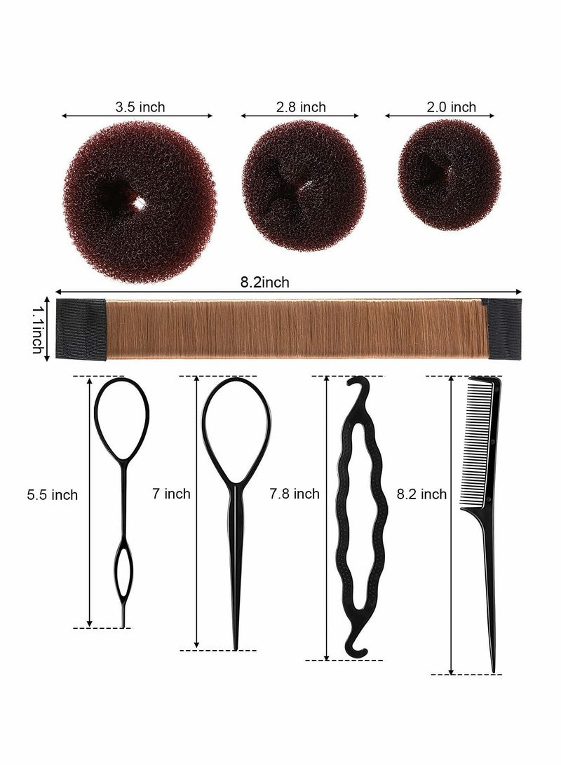 Excefore Hair Bun Shaper Set, Include 3 Pieces Hair Bun Donut, 2 Pieces Bun Marker, 4 Pieces Ponytail Hair Tool, 10 Pieces Bobby Pins and 2 Pieces Elastic Bands for Women Kids Hair Bun Maker Kit - Image 2