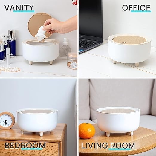 KPS Mini Dustbin With Lid For TabletopDeskOfficeBathroomVanity Round Trash Can With Attached Swing Lid Swing Press Opening Plastic WasteGarbage Bin Pack of 1Multicolor - Image 2