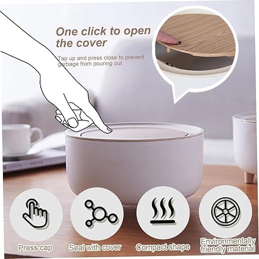 KPS Mini Dustbin With Lid For TabletopDeskOfficeBathroomVanity Round Trash Can With Attached Swing Lid Swing Press Opening Plastic WasteGarbage Bin Pack of 1Multicolor - Image 3