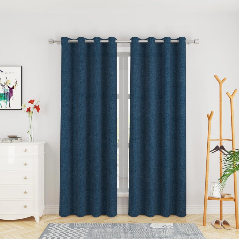 UPOPO Curtains 80 inches Long Kitchen Linen Textured Privacy Semi Sheer Navy Blue Living Room Divider Bedroom Drapes Sliding Glass Door Window Curtains Basement Patio Curtain Panels Grommet Top 2 Pieces - Image 1