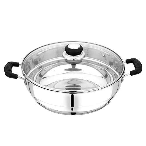 Pristine Induction Compatible Stainless Steel Sandwich Base Multi Purpose Kadai with Glass Lid and 5 Plates, 27 cm, Silver - Image 2