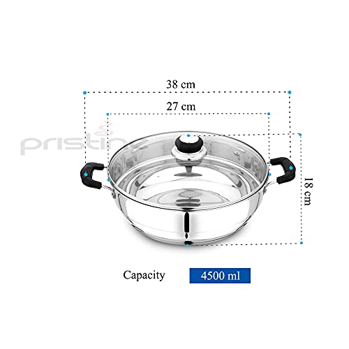 Pristine Induction Compatible Stainless Steel Sandwich Base Multi Purpose Kadai with Glass Lid and 5 Plates, 27 cm, Silver - Image 4