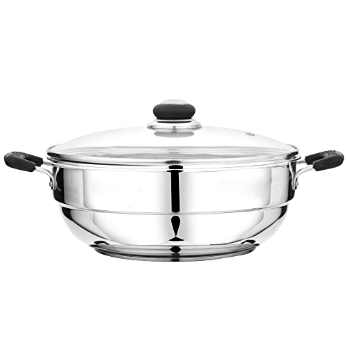 Pristine Induction Compatible Stainless Steel Sandwich Base Multi Purpose Kadai with Glass Lid and 5 Plates, 27 cm, Silver - Image 5