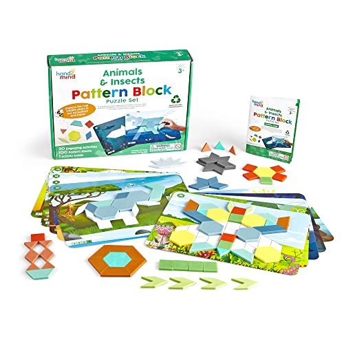 hand2mind Animals and Insects Pattern Block Puzzle Set Tangram Puzzle Geometric Shapes for Kids Pattern Blocks Cards Pattern Play Toddler Battern Blocks Kindergarten Learning Activities - Image 1