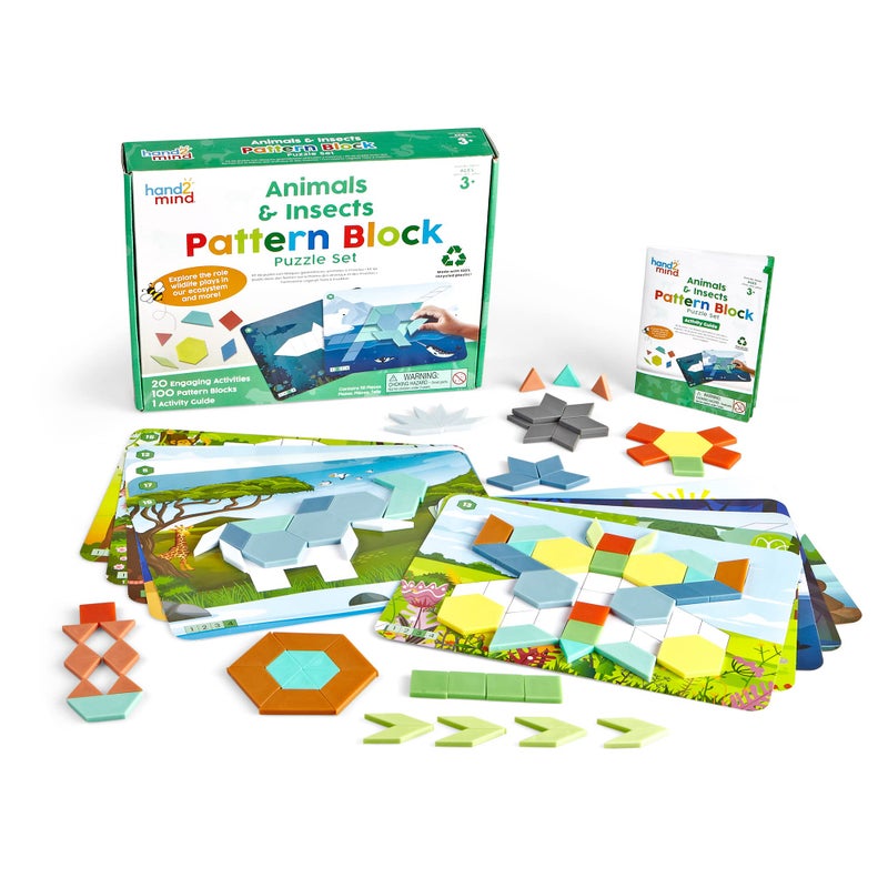 hand2mind Animals and Insects Pattern Block Puzzle Set Tangram Puzzle Geometric Shapes for Kids Pattern Blocks Cards Pattern Play Toddler Battern Blocks Kindergarten Learning Activities - Image 2