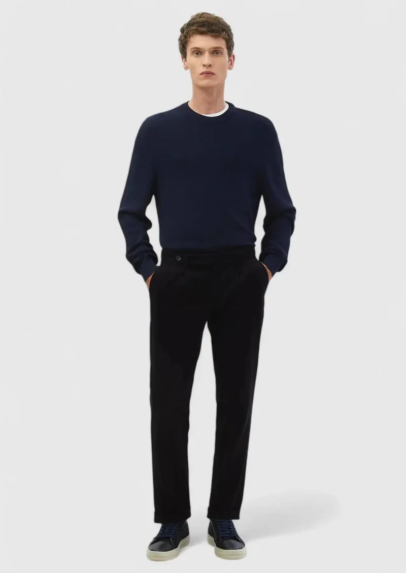 رامسي بنطال قطني 100%، أزرق داكن، بقصة عادية، مناسب للإطلالات الكاجوال