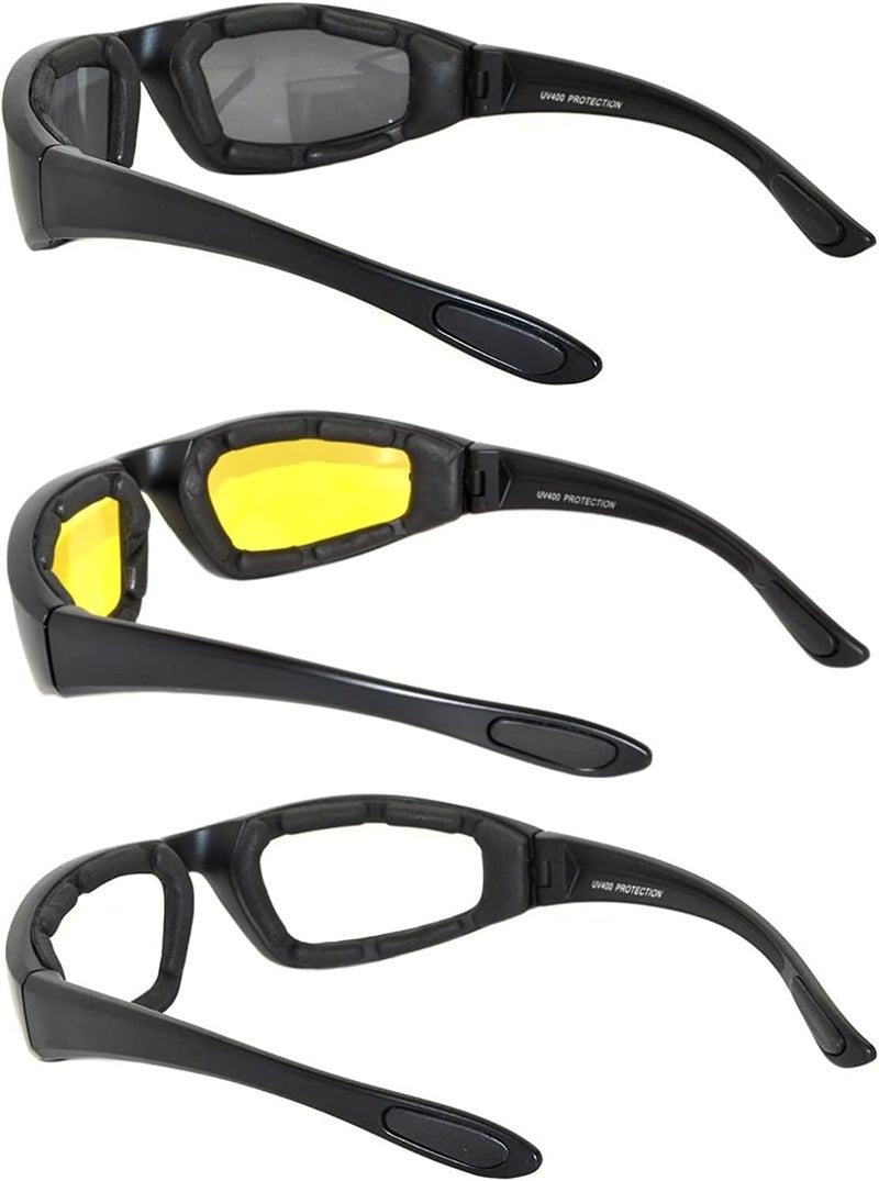OWL 3 Pack Motorcycle Riding Glasses, Padded Sport Sunglasses, Assorted Colors for Men and Women - Image 3