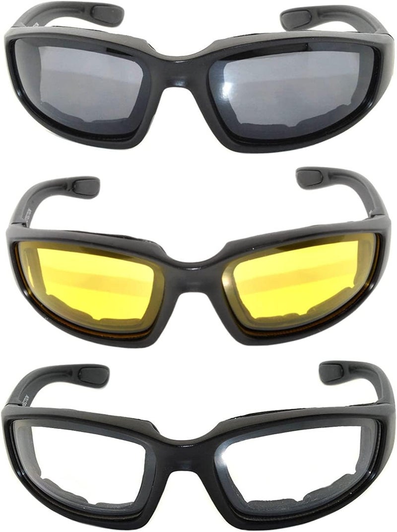 OWL 3 Pack Motorcycle Riding Glasses, Padded Sport Sunglasses, Assorted Colors for Men and Women - Image 2