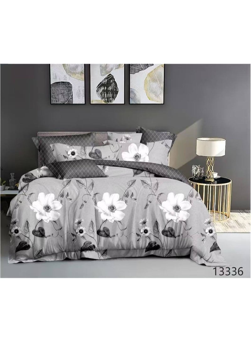 طقم مفروشات فاخر بحجم كينج مكون من 6 قطع - تصميم بسيط، غطاء لحاف 220×240 سم مع شرشف مطاطي و4 أغطية وسائد