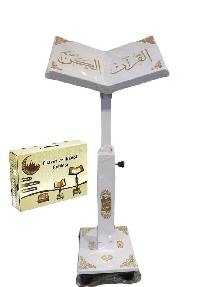 سندس حامل القرآن الكريم مع زخرفة أكرليك ذهبية قابل ارتفاع 110 سم ابيض  - Image 2