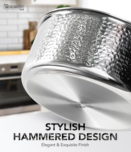 Michelangelo Triply Stainless Steel Stock Pot with Lid Luxury Hammered Stainless Steel 6 Quart Pot with Lid Golden Handle Premium Induction Stockpot 6QT - Image 3
