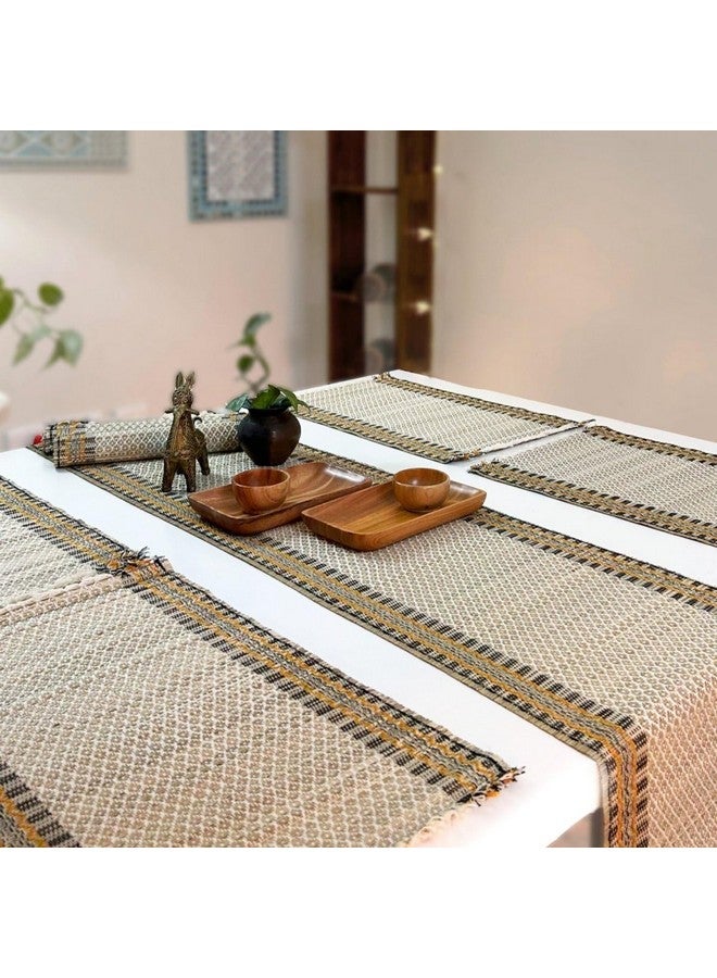 Peepul Tree Grass Handcrafted Heat Resistant Dinner Placemats for Dining Table | Eco Friendly Tableware Sustainably Handwoven from Natural Grass , Rectangle (6 PLACEMATS + 1 Table Runner, Beige) - Image 1