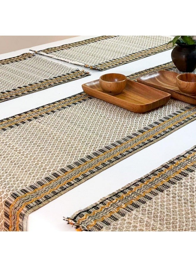 Peepul Tree Grass Handcrafted Heat Resistant Dinner Placemats for Dining Table | Eco Friendly Tableware Sustainably Handwoven from Natural Grass , Rectangle (6 PLACEMATS + 1 Table Runner, Beige) - Image 3