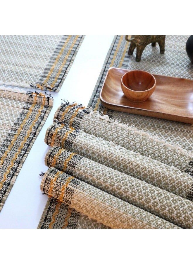 Peepul Tree Grass Handcrafted Heat Resistant Dinner Placemats for Dining Table | Eco Friendly Tableware Sustainably Handwoven from Natural Grass , Rectangle (6 PLACEMATS + 1 Table Runner, Beige) - Image 4