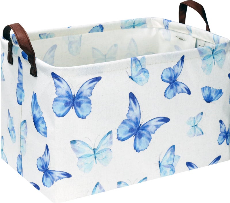 NTAOHAMPER Rectangular Blue Butterfly Storage Basket,Collapsible Gift Basket with Handles,Kids Toys/Books Box,Room Decor(Blue Butterfly) - Image 1