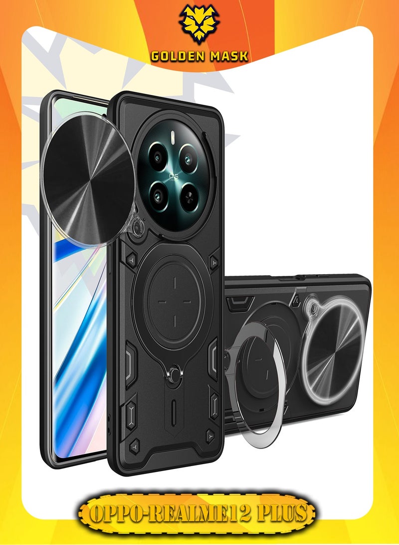 GOLDEN MASK For Realme 12 Plus Armored Camera Shield Cover Camera Lend Protection, Built-in 360° (Black)
