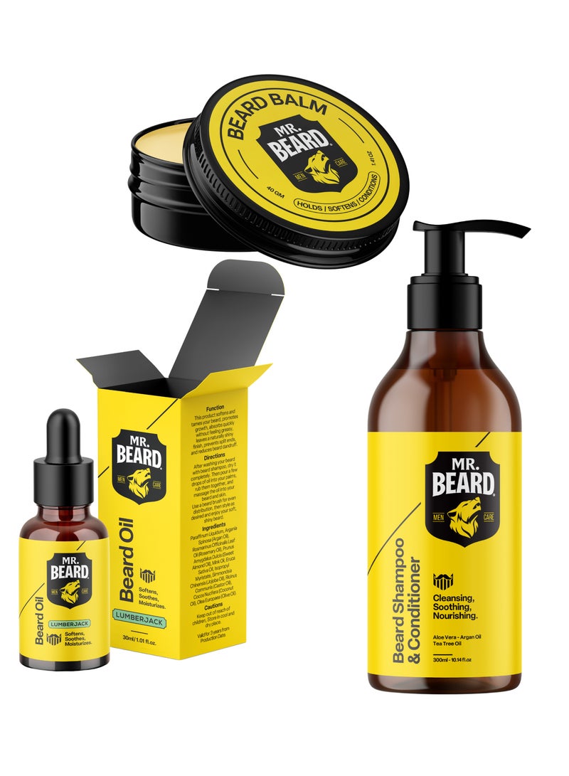 Mr.Beard Complete Beard Care Kit Beard Shampoo + Beard Balm + Lumberjack Beard Oil - Image 1