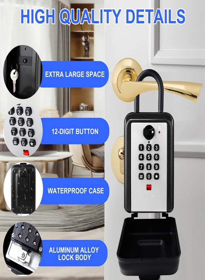 Lawnize Key Lock Box, 12-Digit Code, Weatherproof Wall Mount, Large Capacity 5-8 Keys, Aluminum Alloy (Silver, 3.58 * 2.24 * 7.8IN with Shackle) - Image 3