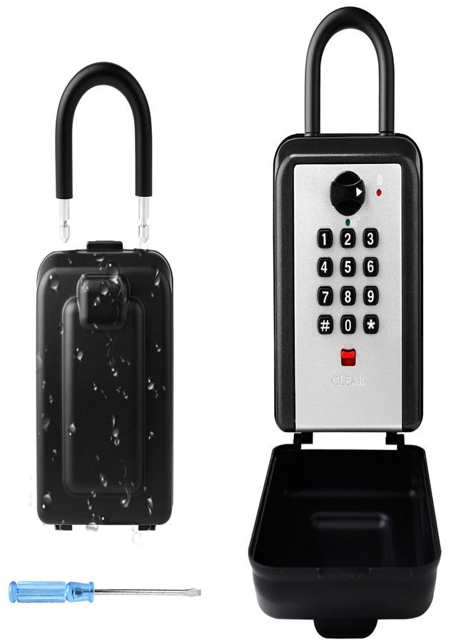 Lawnize Key Lock Box, 12-Digit Code, Weatherproof Wall Mount, Large Capacity 5-8 Keys, Aluminum Alloy (Silver, 3.58 * 2.24 * 7.8IN with Shackle) - Image 1