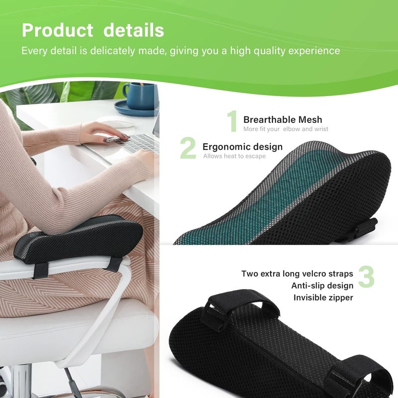 Diverse application fit LargeLeaf Chair Ergonomic Armrest Cooling Gel Pads Elbow Pillow Pressure Relief Office Chair Gaming Chair armrest with Memory Foam armrest Pads 2-Piece Set of Chair (Gel+ Memory Foam) Small apartment fit - Image 3