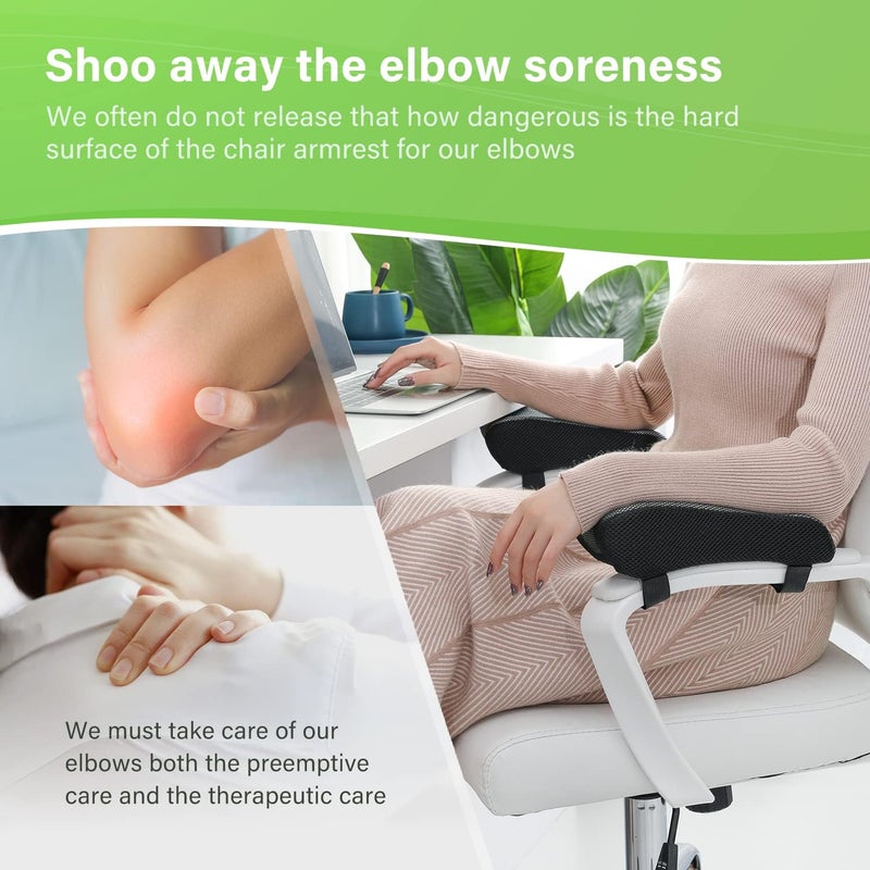Diverse application fit LargeLeaf Chair Ergonomic Armrest Cooling Gel Pads Elbow Pillow Pressure Relief Office Chair Gaming Chair armrest with Memory Foam armrest Pads 2-Piece Set of Chair (Gel+ Memory Foam) Small apartment fit - Image 2