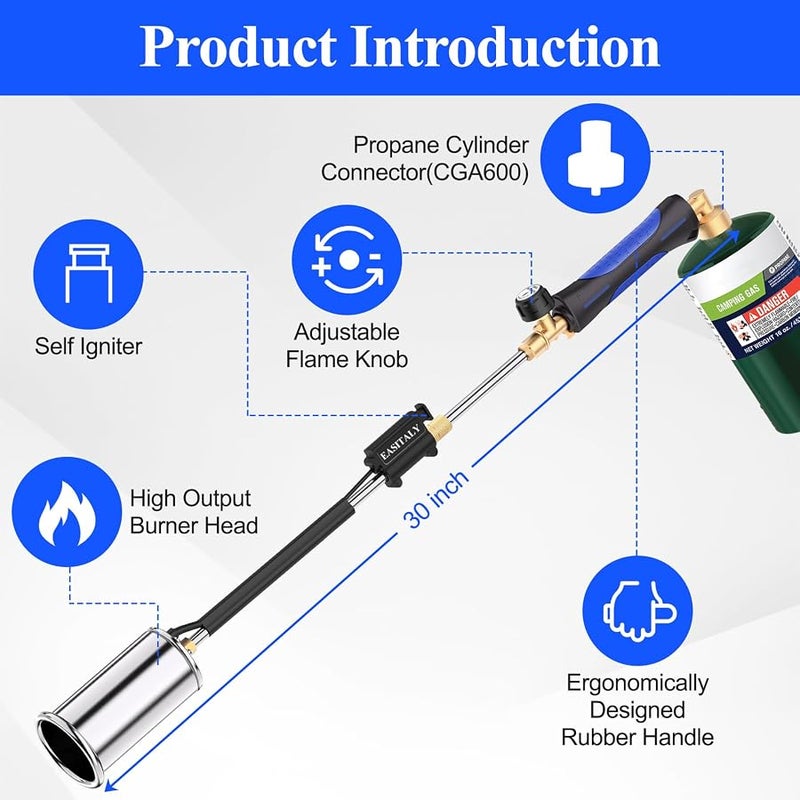 EASITALY Propane Weed Torch Burner, Heavy Duty Blow Torch with Self Ignition & Rubber Grip, Garden Weed Burner & Charcoal Starter for BBQ, Driveway, Snow Melting (Fuel Not Included) - Image 4