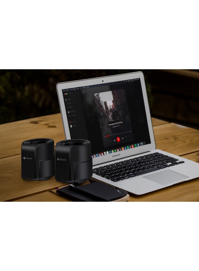 Kisonli A-909 Computer Speakers with 2.0 System and High Sound Quality – USB Powered and 3.5mm Audio Cable – Black - Image 3