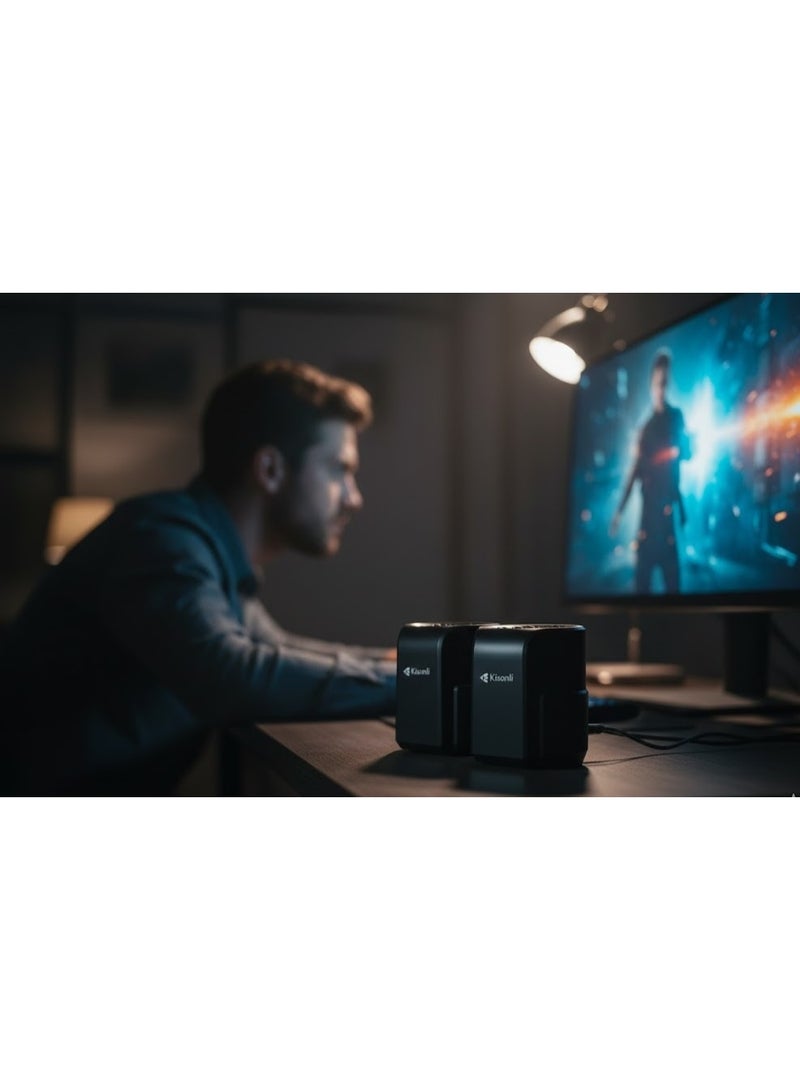 Kisonli A-909 Computer Speakers with 2.0 System and High Sound Quality – USB Powered and 3.5mm Audio Cable – Black - Image 4