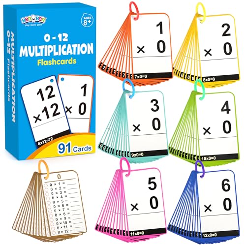 BenBen Multiplication Flash Cards 012 91 Cards Times Table Flash Cards with Rings Multiplication Practice for Kids 812 2nd 3rd 4th 5th 6th Grade Math Flashcards for Homeschool Classroom - Image 1