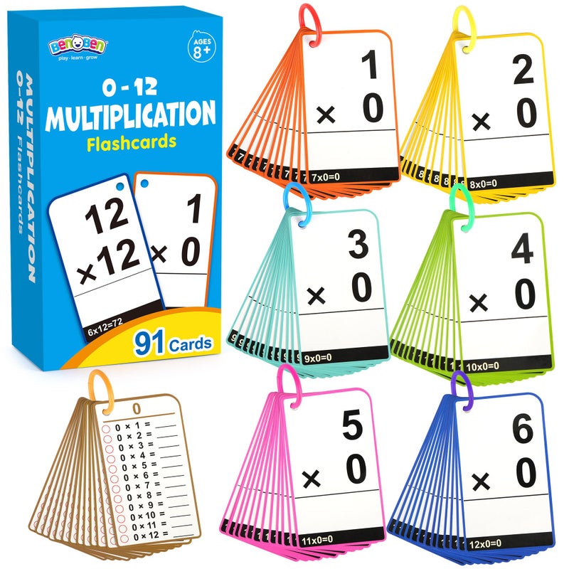 BenBen Multiplication Flash Cards 012 91 Cards Times Table Flash Cards with Rings Multiplication Practice for Kids 812 2nd 3rd 4th 5th 6th Grade Math Flashcards for Homeschool Classroom - Image 3