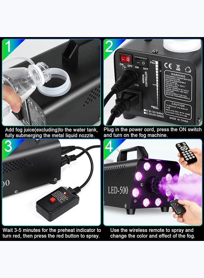 والالا جهاز ضباب مُحسّن بقوة ٥٠٠ واط مع ١٣ لونًا من مصابيح LED - تأثير دخان عالي الإنتاج ٢٠٠٠ قدم مكعب في الدقيقة | جهاز تحكم عن بُعد لاسلكي وسلكي | للاستخدام الداخلي والخارجي في الحفلات والمسارح (الهالوين/الأعراس/منسقي الأغاني) - Image 5