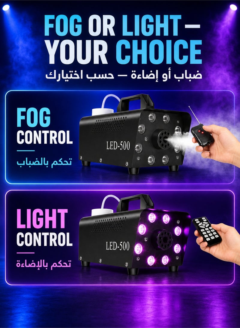 WALALLA Upgraded 500W Fog Machine with 13-Color LED Lights - 2000CFM High-Output Smoke Effect | Wireless & Wired Remote Control | Indoor/Outdoor Party & Stage Use (Halloween/Wedding/DJ) - Image 2