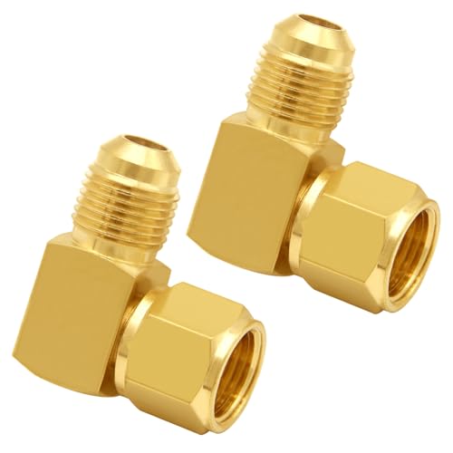 Joywayus Brass 3/8" Flare Swivel Female x 3/8" Flare Male Tube Fitting 90° Elbow Coupling Gas Adapter Union Pipe Connector (Pack of 2) - Image 1