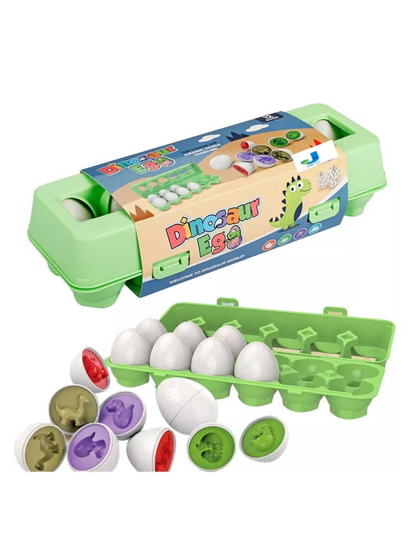 JOLLITY LLC Smart pairing twisted egg recognition color children's early education assembled matching dinosaur blocks educational toy (12 pcs) - Image 1